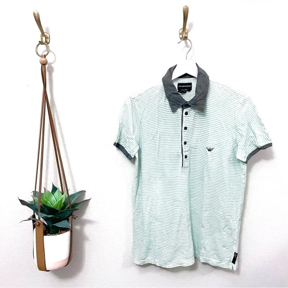 Emporio Armani Brad Easy Fit Green Stripe Polo Size S - Picture 1 of 6